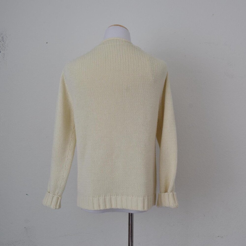 Vintage 80s Beige Acrylic Granny Sweater size S - Picture 3 of 10